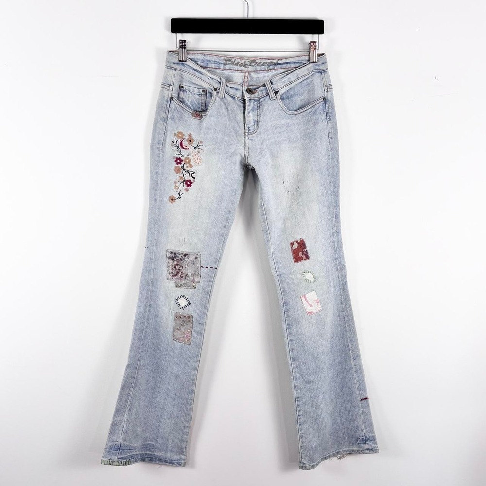 vintage y2k embroidered patchwork low rise jeans